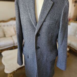 Grey Herringbone Men’s Wool Coat  Italian Fabric by Mario Bellucci